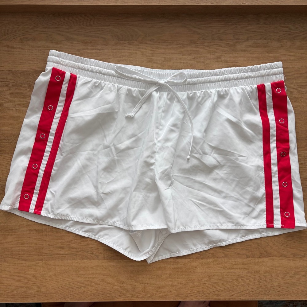 Target White Red Side Stripe Snap Button Athletic Shorts XL Sporty Chic